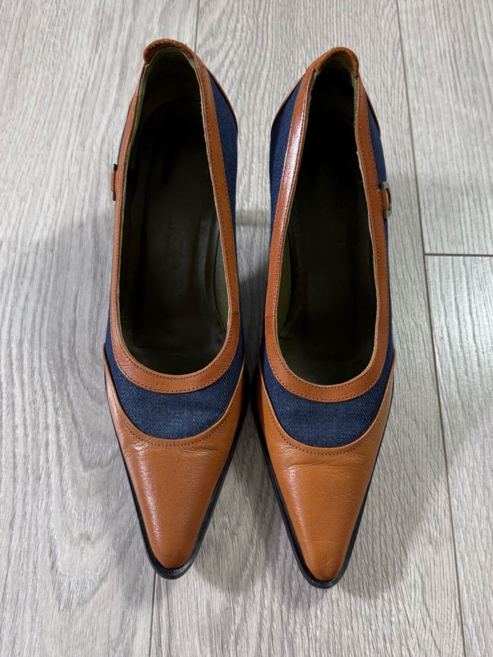 Vintage Y2K Kenzo Leather Denim Pointed Toe Heels